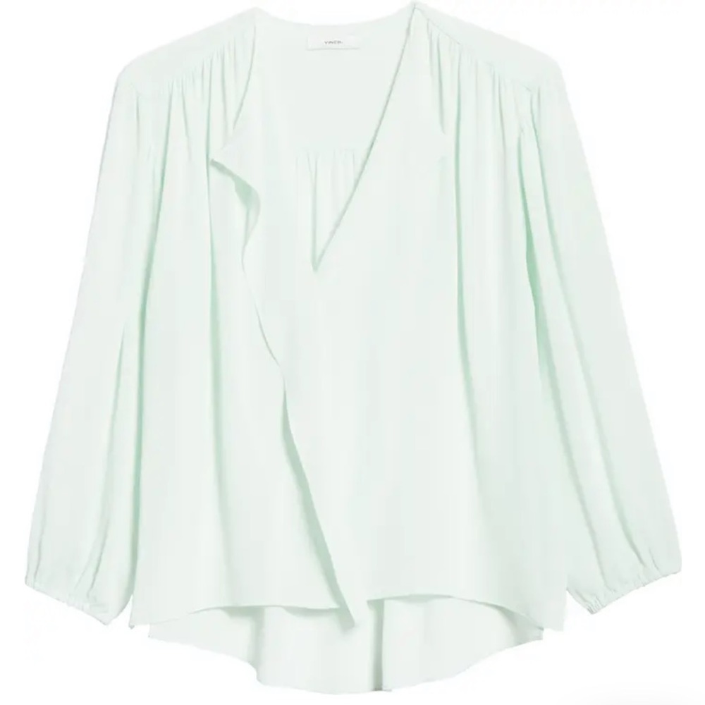 Vince Shirred Long Sleeve Silk Blouse Size Small Sea-foam Green NWT